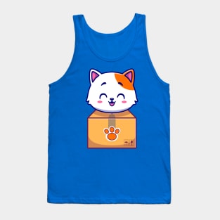 Cute Cat In Box Cartoon Tank Top